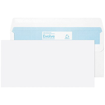Evolve DL Recycled Wallet Envelopes, Self Seal, 90gsm, White, Pack of 1000