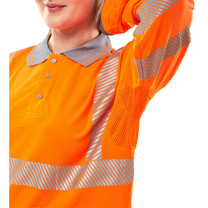 Beeswift Hiviz Executive Long Sleeve Polo Shirt, Orange, Large
