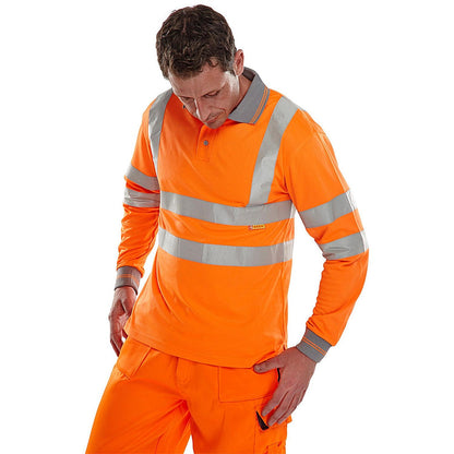 Beeswift Long Sleeve Polo Shirt, Orange, Medium