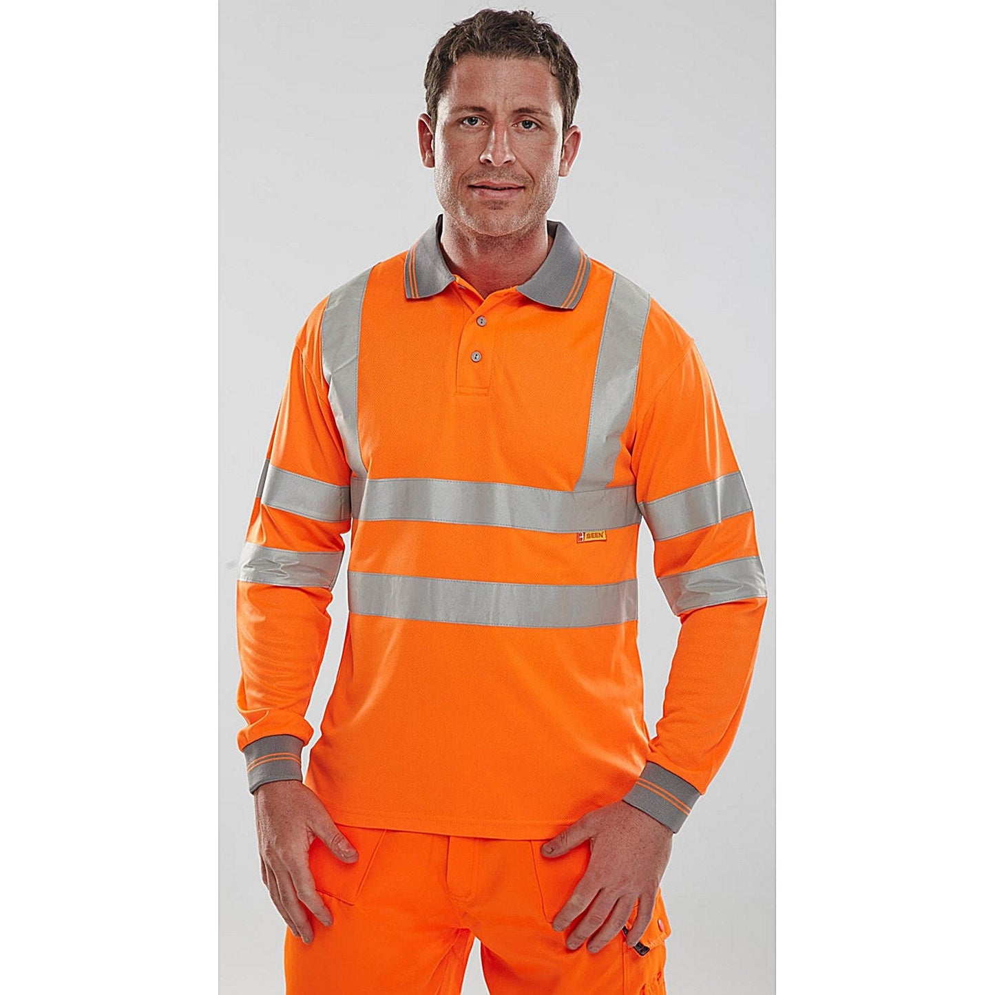 Beeswift Long Sleeve Polo Shirt, Orange, Medium