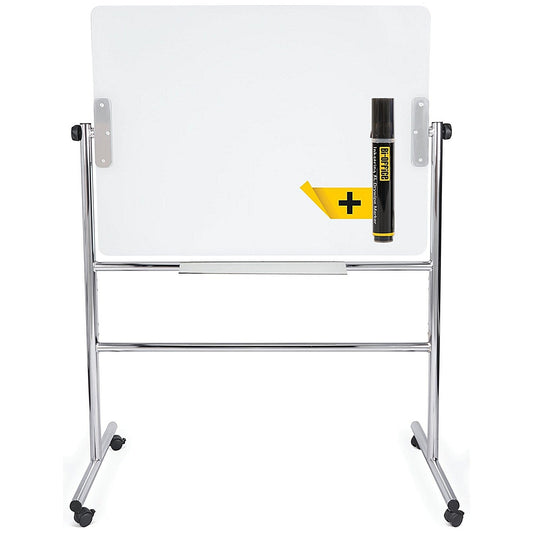 Bi-Office Double-Sided Mobile Magnetic Glass Board, 1200x900mm, White Easy2Order : BQ00105
