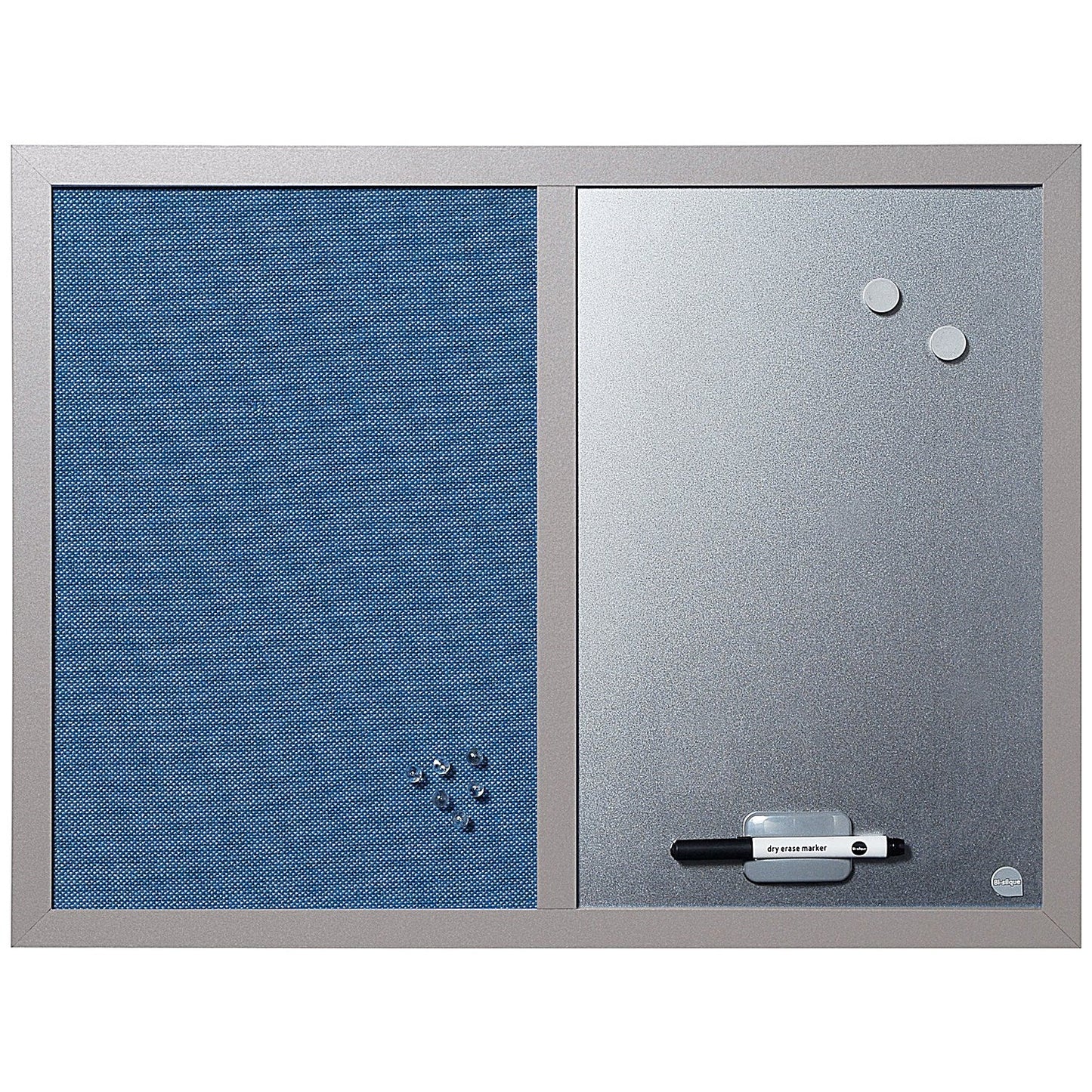 Bi-Office Essentials Blue Felt and Silver Finish Drywipe Combination Board, 600x450mm, Pearl Frame Easy2Order : BQ02608