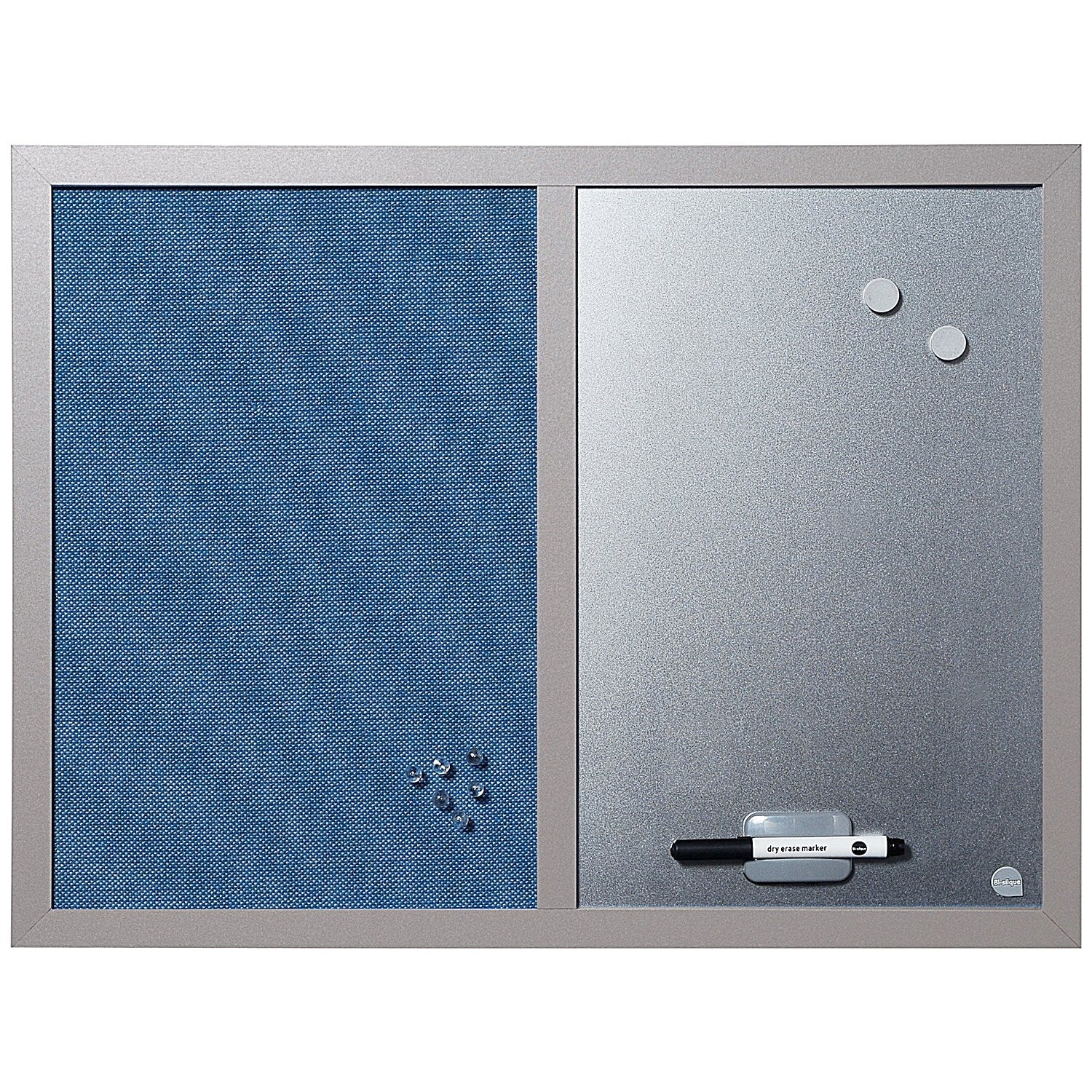 Bi-Office Essentials Blue Felt and Silver Finish Drywipe Combination Board, 600x450mm, Pearl Frame Easy2Order : BQ02608