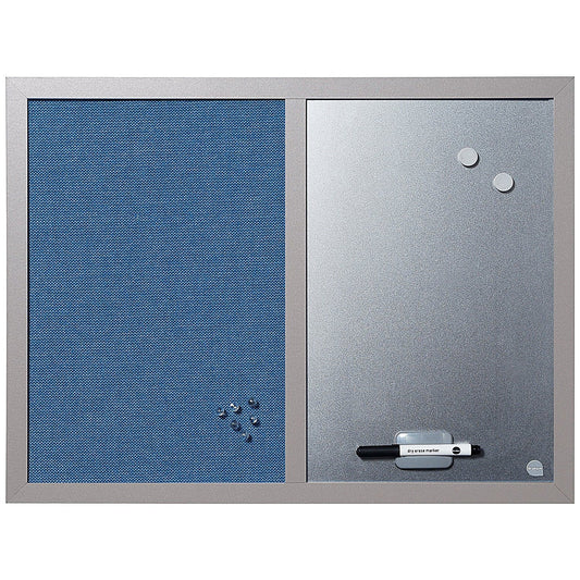 Bi-Office Essentials Blue Felt and Silver Finish Drywipe Combination Board, 600x450mm, Pearl Frame Easy2Order : BQ02608