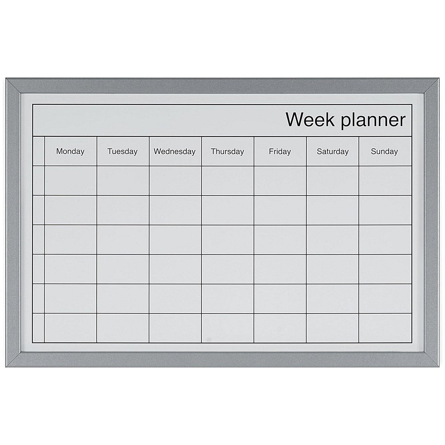Bi-Office Magnetic Weekly Planner Whiteboard, Grey Frame, 600x400mm