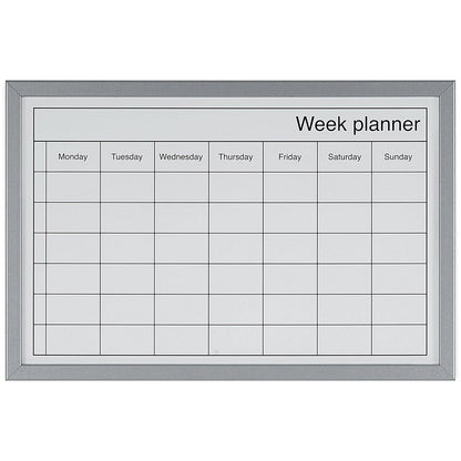 Bi-Office Magnetic Weekly Planner Whiteboard, Grey Frame, 600x400mm