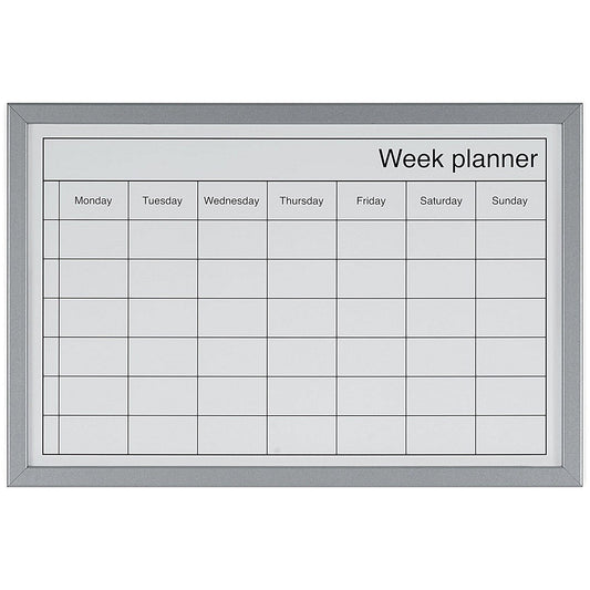 Bi-Office Magnetic Weekly Planner Whiteboard, Grey Frame, 600x400mm
