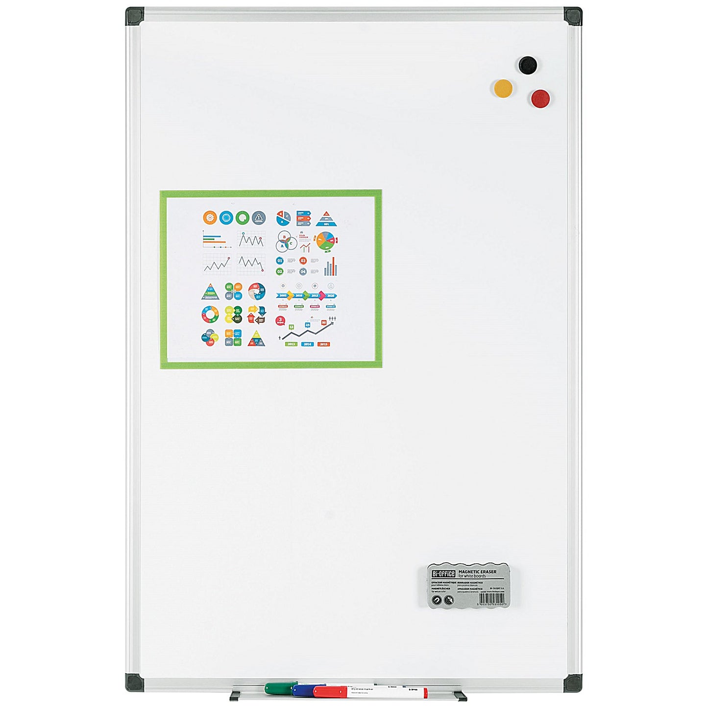 Bi-Office Maya Magnetic Whiteboard, Aluminium Frame, 900x600mm