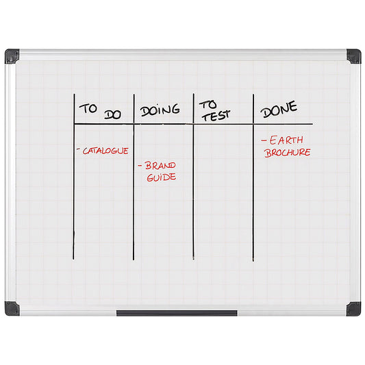Bi-Office Maya Magnetic Gridded Whiteboard, Aluminium Frame, 900x600mm