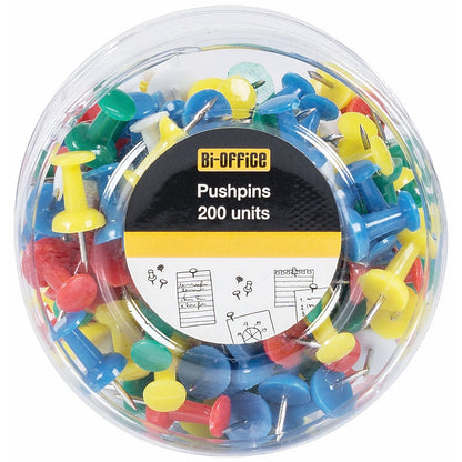 Bi-Office Push Pins, Assorted Colours, Pack of 200