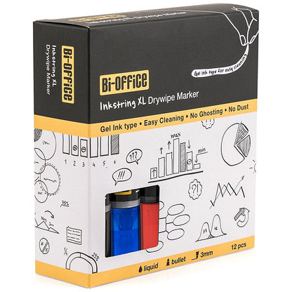 Bi-Office Drywipe Markers, Assorted Colours, Pack of 12