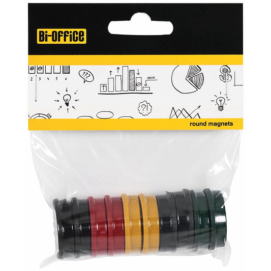 Bi-Office Round Magnets 30mm Assorted Colours Pack of 10 Easy2Order : BQ30090