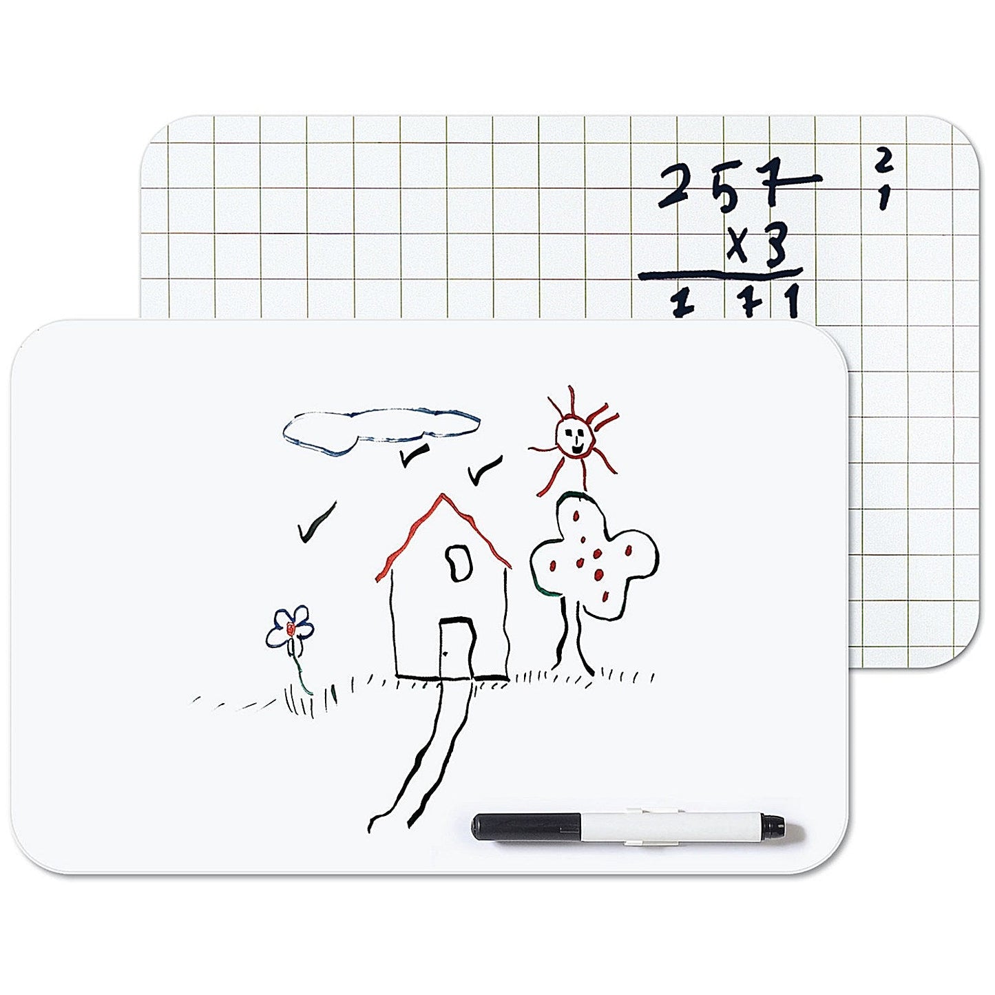 Bi-Office Frameless Non-Magnetic Double Sided Plain/Grid Whiteboard with Marker Clip, A4 Easy2Order : BQ46343