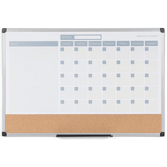 Bi-Office Maya 3-In-1 Magnetic Month Planner Lacquered Steel/Cork 90x60cm