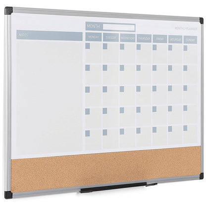 Bi-Office Maya 3-In-1 Magnetic Month Planner Lacquered Steel/Cork 90x60cm