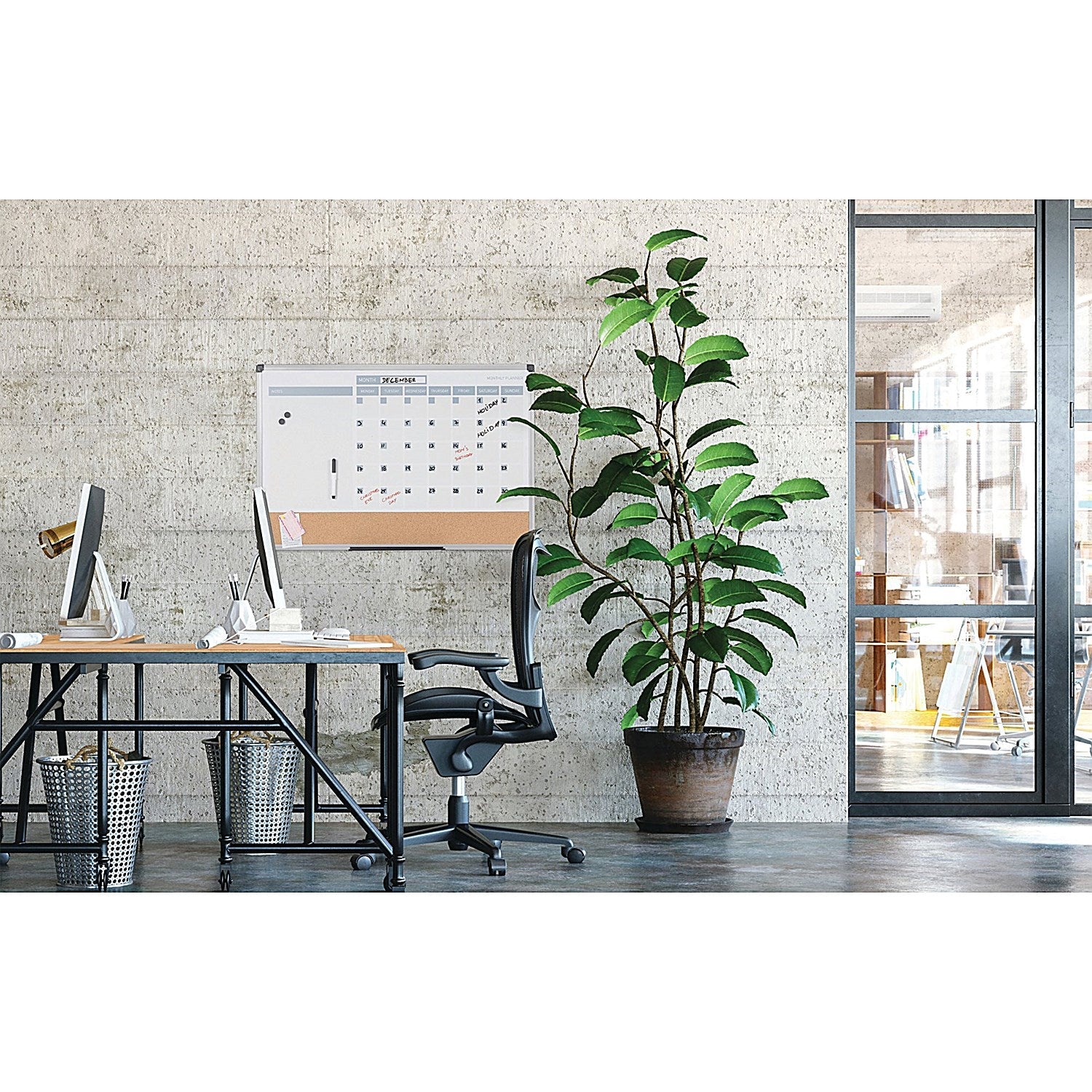 Bi-Office Maya 3-In-1 Magnetic Month Planner Lacquered Steel/Cork 90x60cm Easy2Order : BQ46889