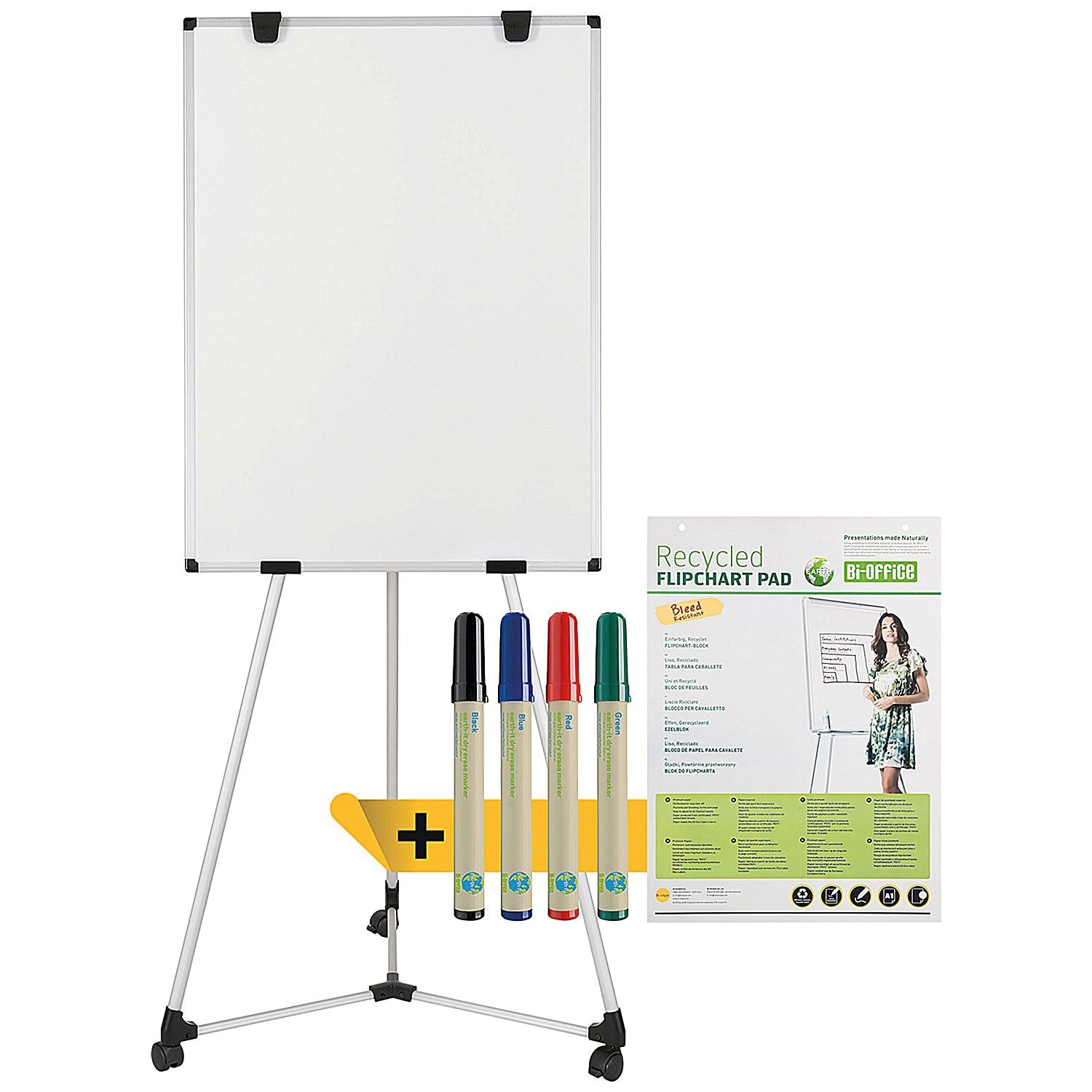 Bi-Office Mobile Magnetic Easel with Flipchart Pad and Pens Earth Kyoto Easel Bundle Easy2Order : BQ50035