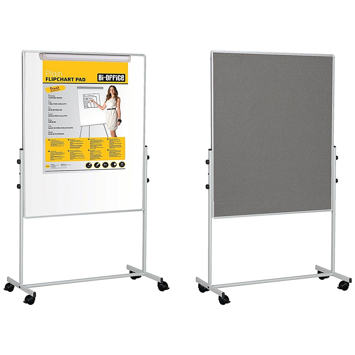 Bi-Office Mobile Duo Magnetic Easel and Grey Felt Board, 1200x700mm Easy2Order : BQ50760