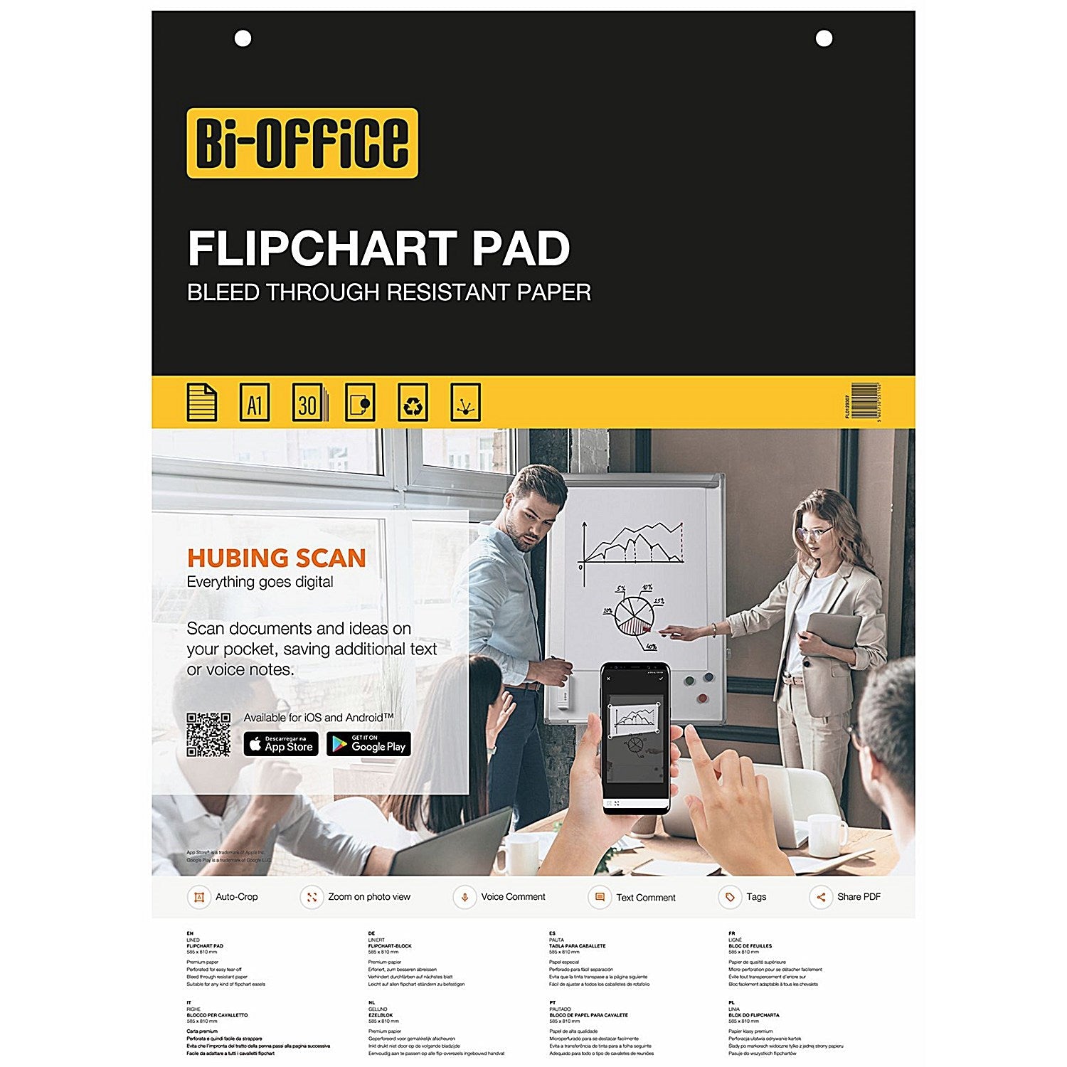 Bi-Office Ruled Flipchart Pad, 30 sheets, 70gsm Paper, A1, Pack of 5 Easy2Order : BQ55110