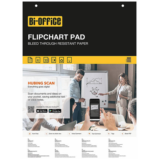 Bi-Office Ruled Flipchart Pad, 30 sheets, 70gsm Paper, A1, Pack of 5 Easy2Order : BQ55110