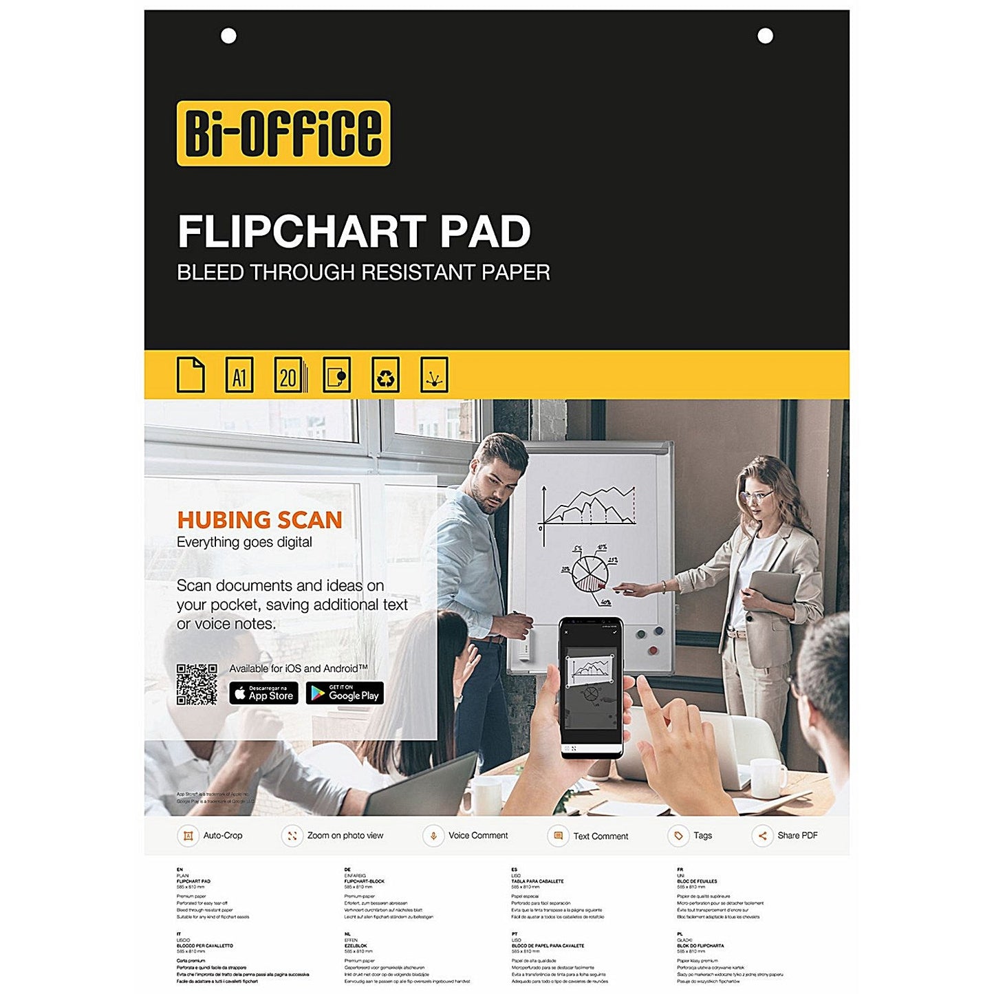 Bi-Office Plain Flipchart Pad, 20 Sheets, 55gsm Paper, A1, Pack of 5 Easy2Order : BQ55223