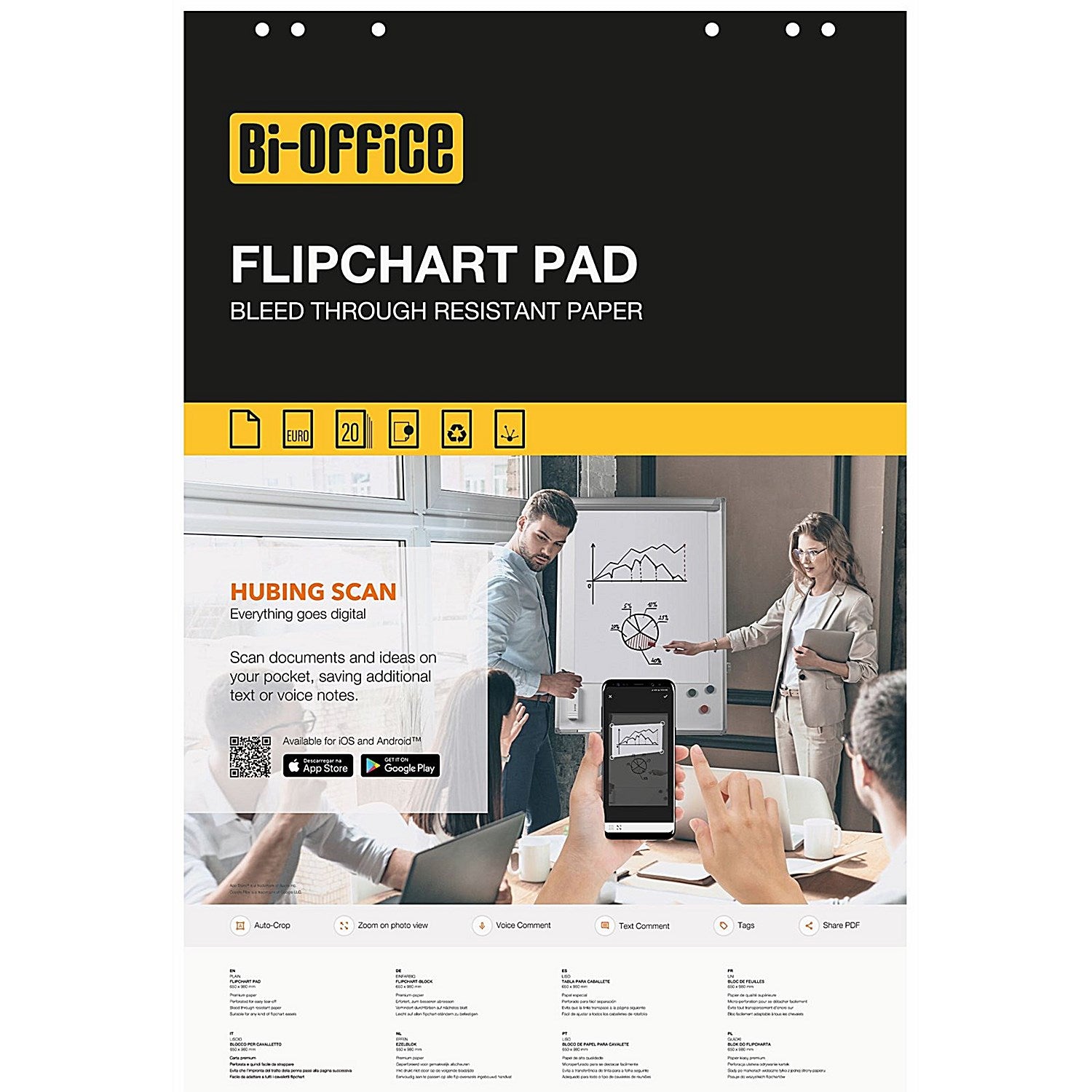 Bi-Office Plain Flipchart Pad, 20 Sheets, 55gsm Paper, Euro, Pack of 5 Easy2Order : BQ55323