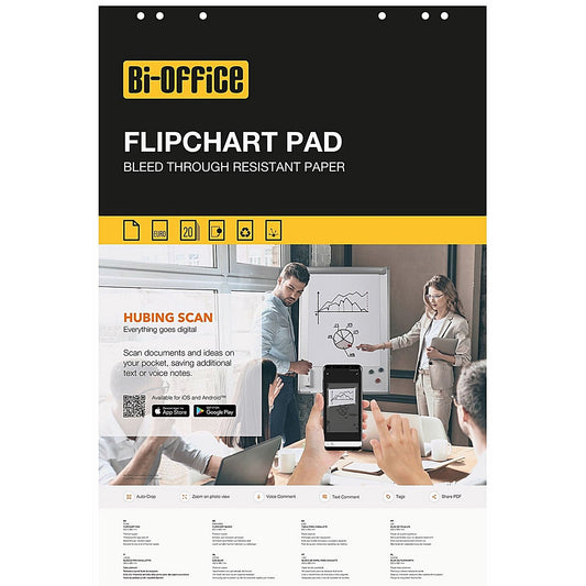 Bi-Office Plain Flipchart Pad, 20 Sheets, 55gsm Paper, Euro, Pack of 5 Easy2Order : BQ55323