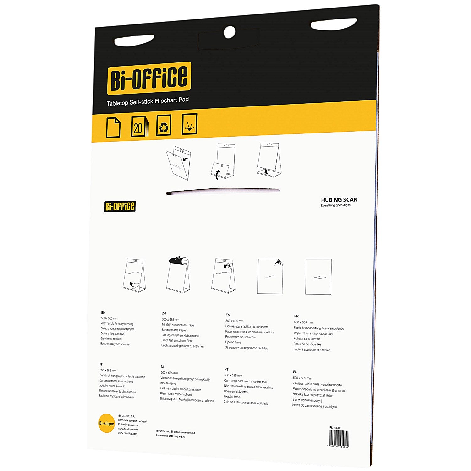 Bi-Office Table Top Self-Stick Flipchart Pad, 585x500mm, 20 Sheets, White