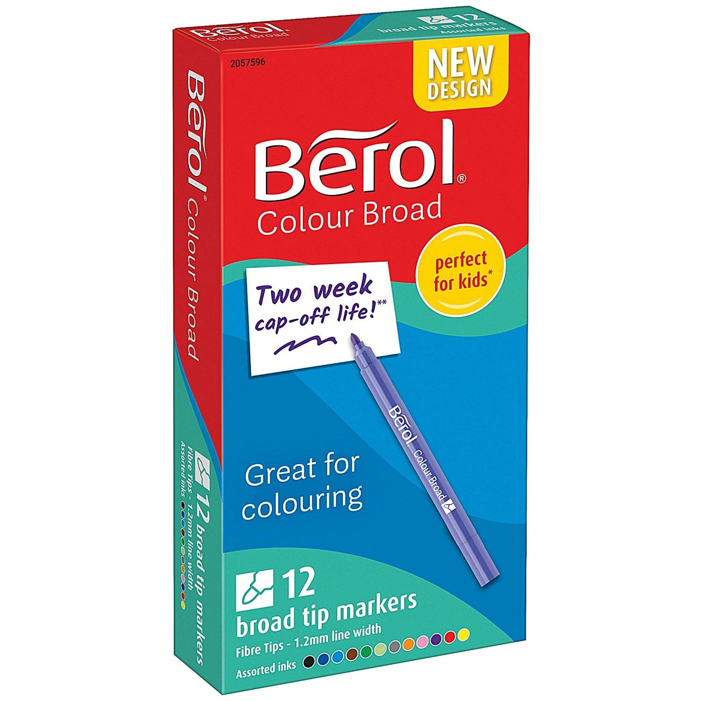 Berol Colour Broad Pens with Washable Ink, 1.7mm Line, Wallet of 12 Assorted Colours