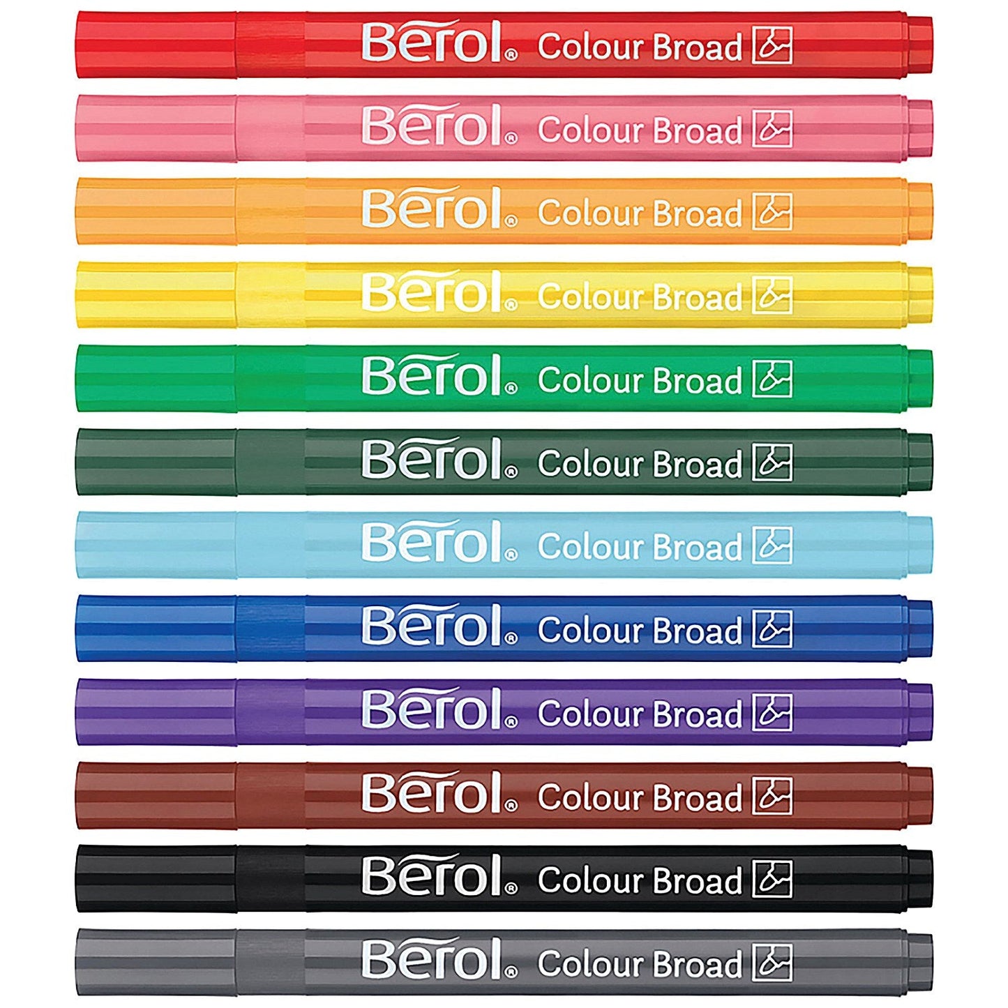 Berol Colour Broad Pens with Washable Ink, 1.7mm Line, Wallet of 12 Assorted Colours