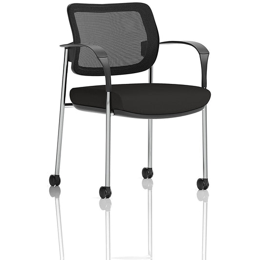 Brunswick Deluxe Visitors Chair, Chrome Frame, Black Back, With Arms and Castors, Black Easy2Order : BR000317