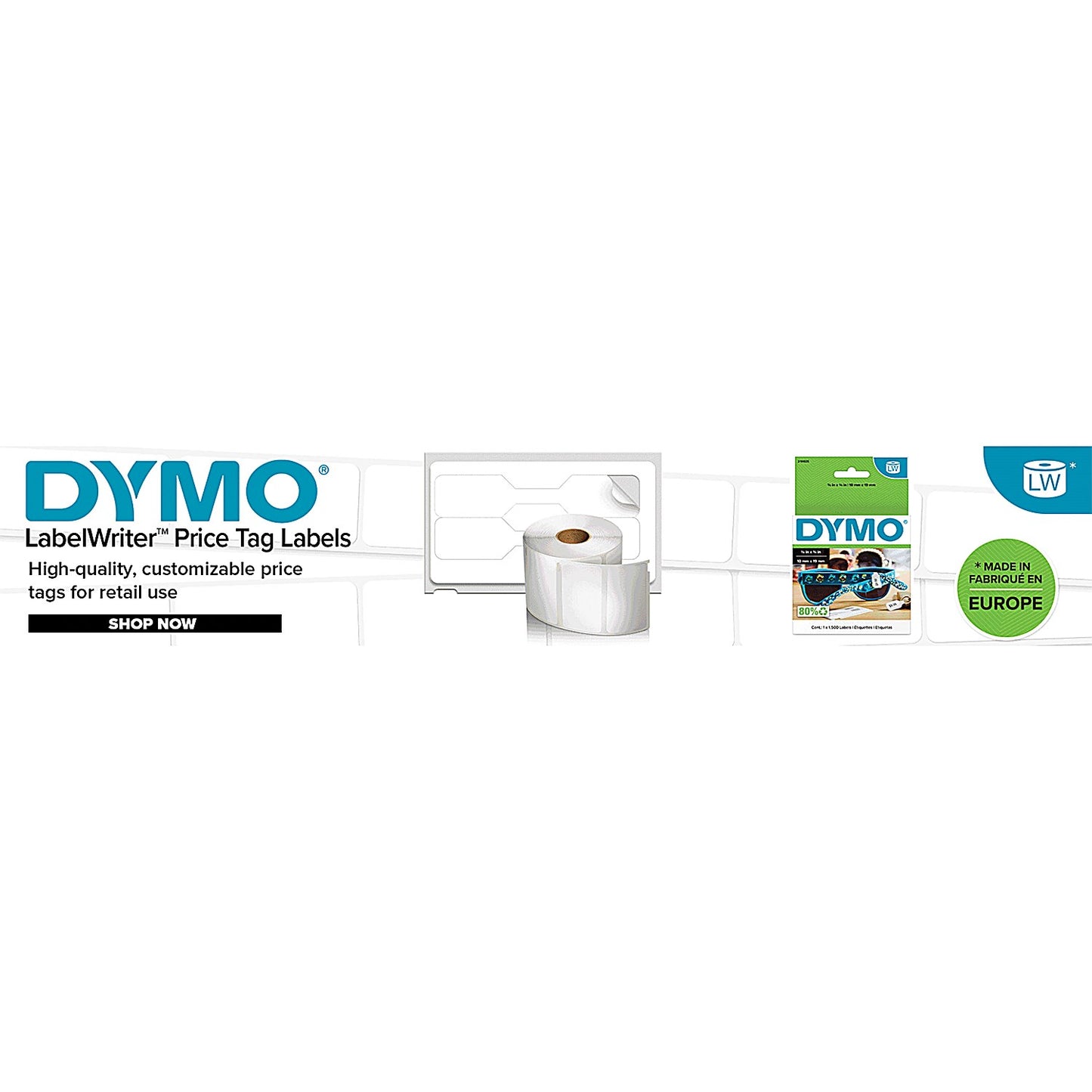 Dymo 2191635 Labelwriter Jewellery Labels, Black on White, 10mmx19mm, 1500 Labels Per Roll