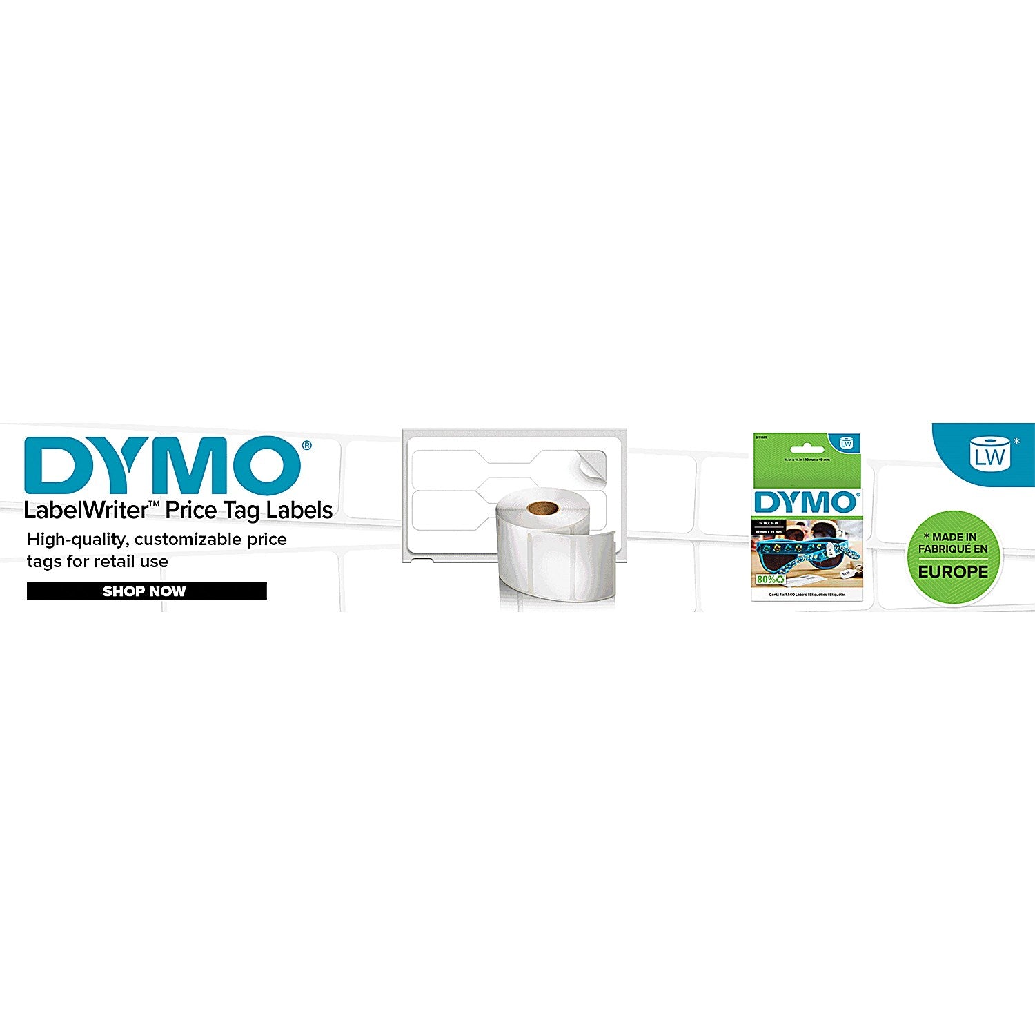 Dymo 2191635 Labelwriter Jewellery Labels, Black on White, 10mmx19mm, 1500 Labels Per Roll