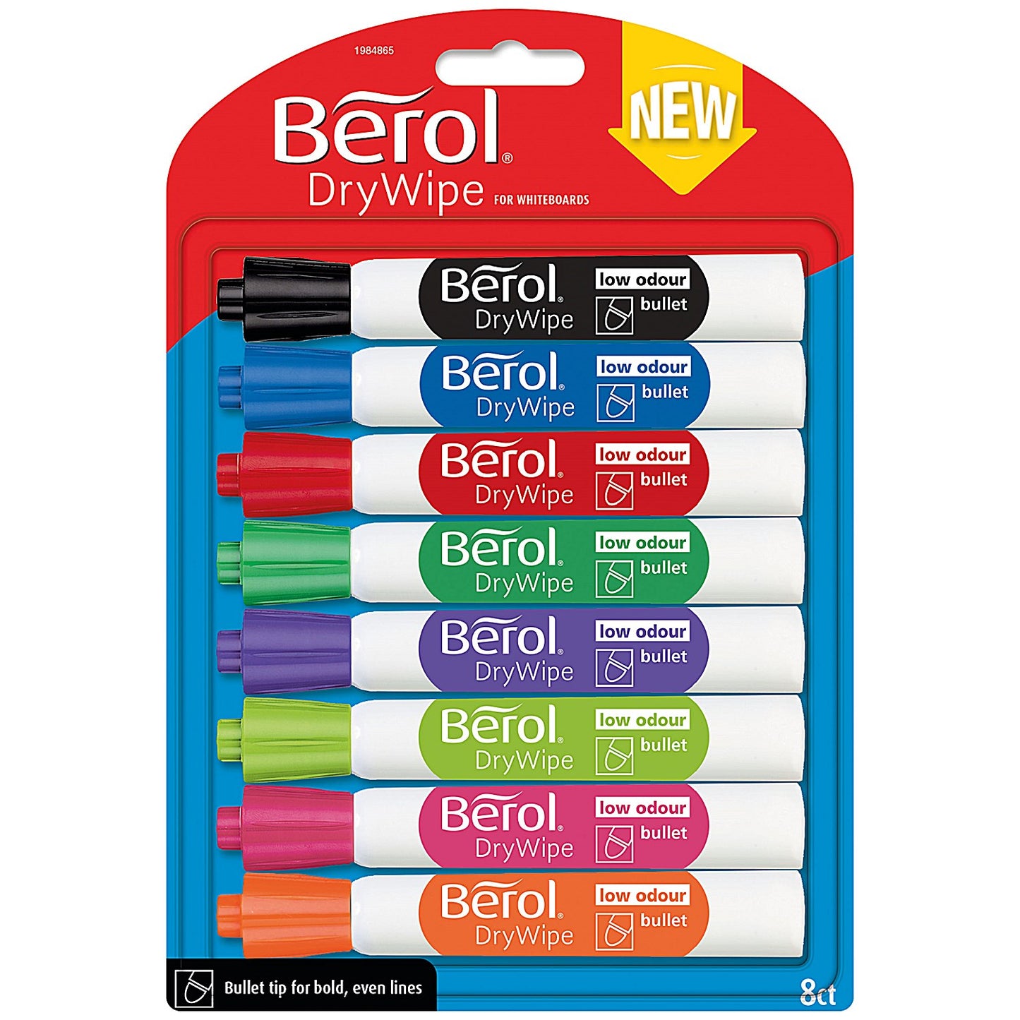 Berol Drywipe Marker, Bullet Tip, Assorted, Pack of 8