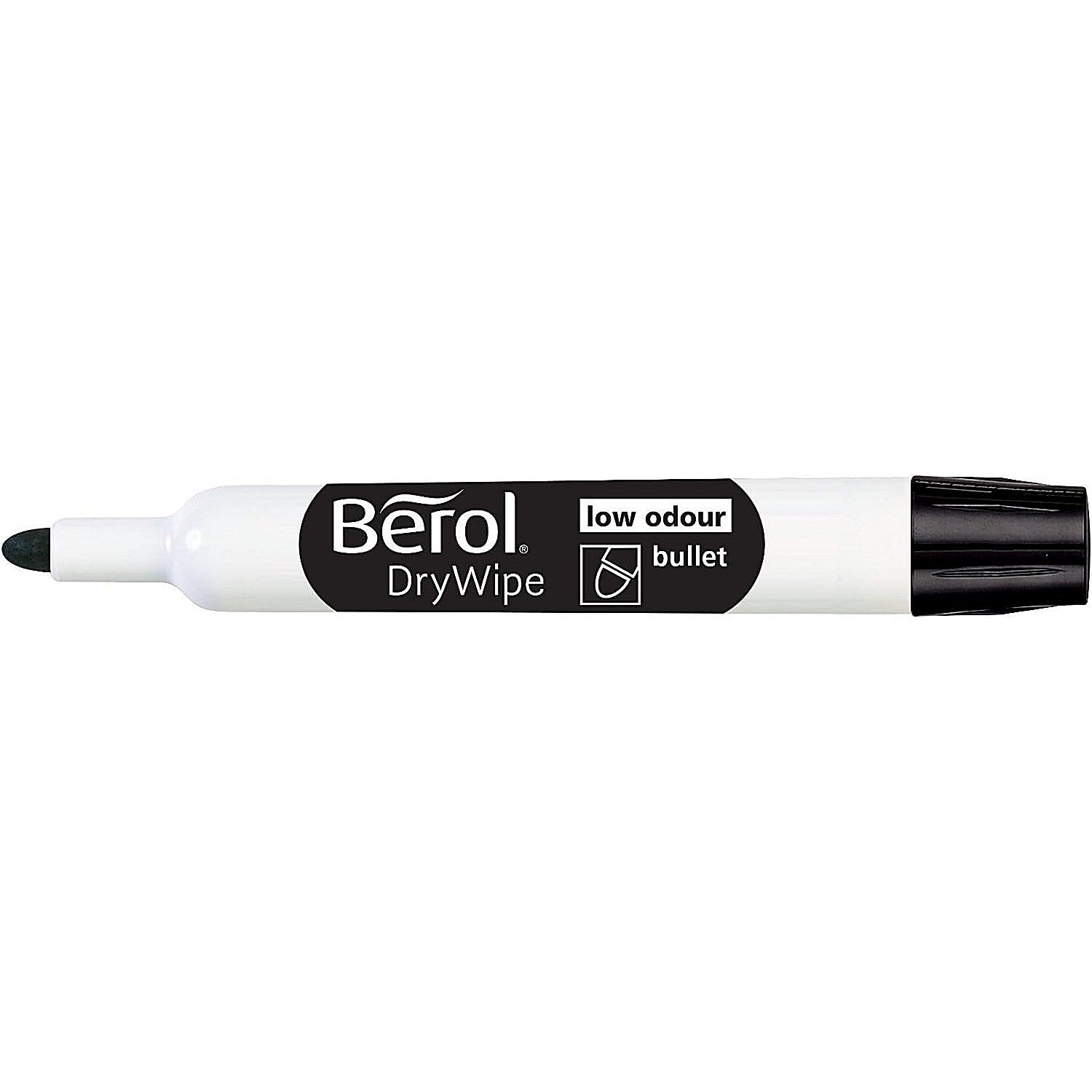 Berol Drywipe Marker, Bullet Tip, Black, Pack of 12
