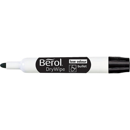 Berol Drywipe Marker, Bullet Tip, Black, Pack of 12