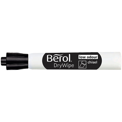 Berol Drywipe Marker, Chisel Tip, Black, Pack of 48