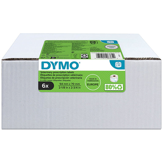 Dymo 2187328 Labelwriter Veterinary Prescription, Black on White, 54x70mm, 400 Labels Per Roll, Pack of 6