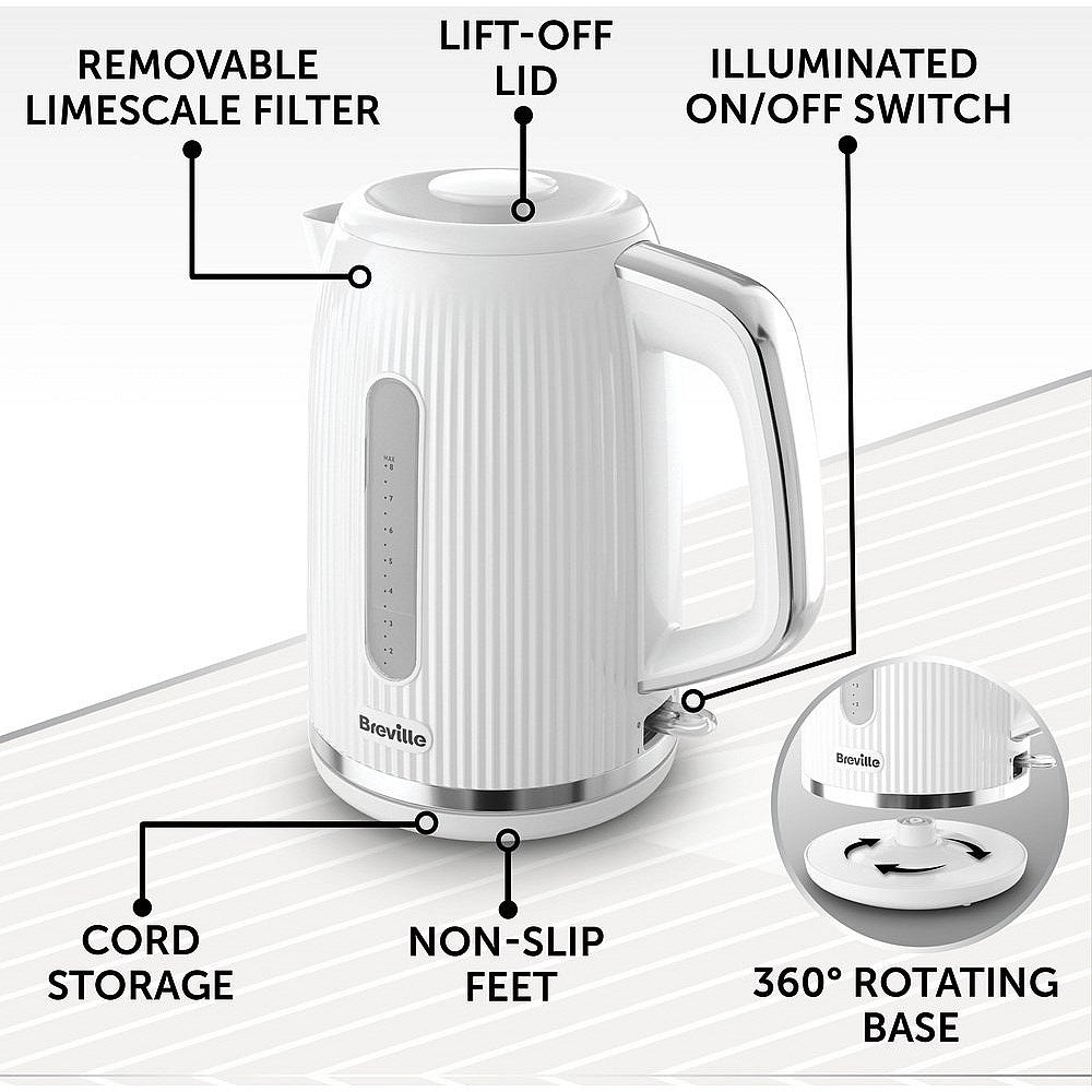 Breville VKT257 Bold Kettle, 3kw, 1.7 Litres, White/Chrome