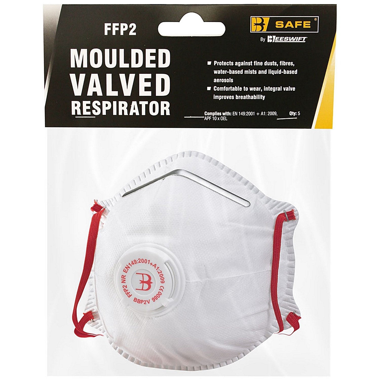 B-Safe FFP2V Moulded Valved Mask, White, Pack of 5 Easy2Order : BS031