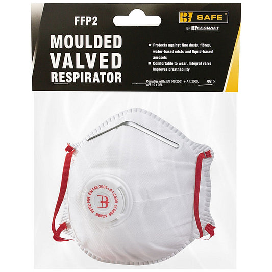 B-Safe FFP2V Moulded Valved Mask, White, Pack of 5 Easy2Order : BS031