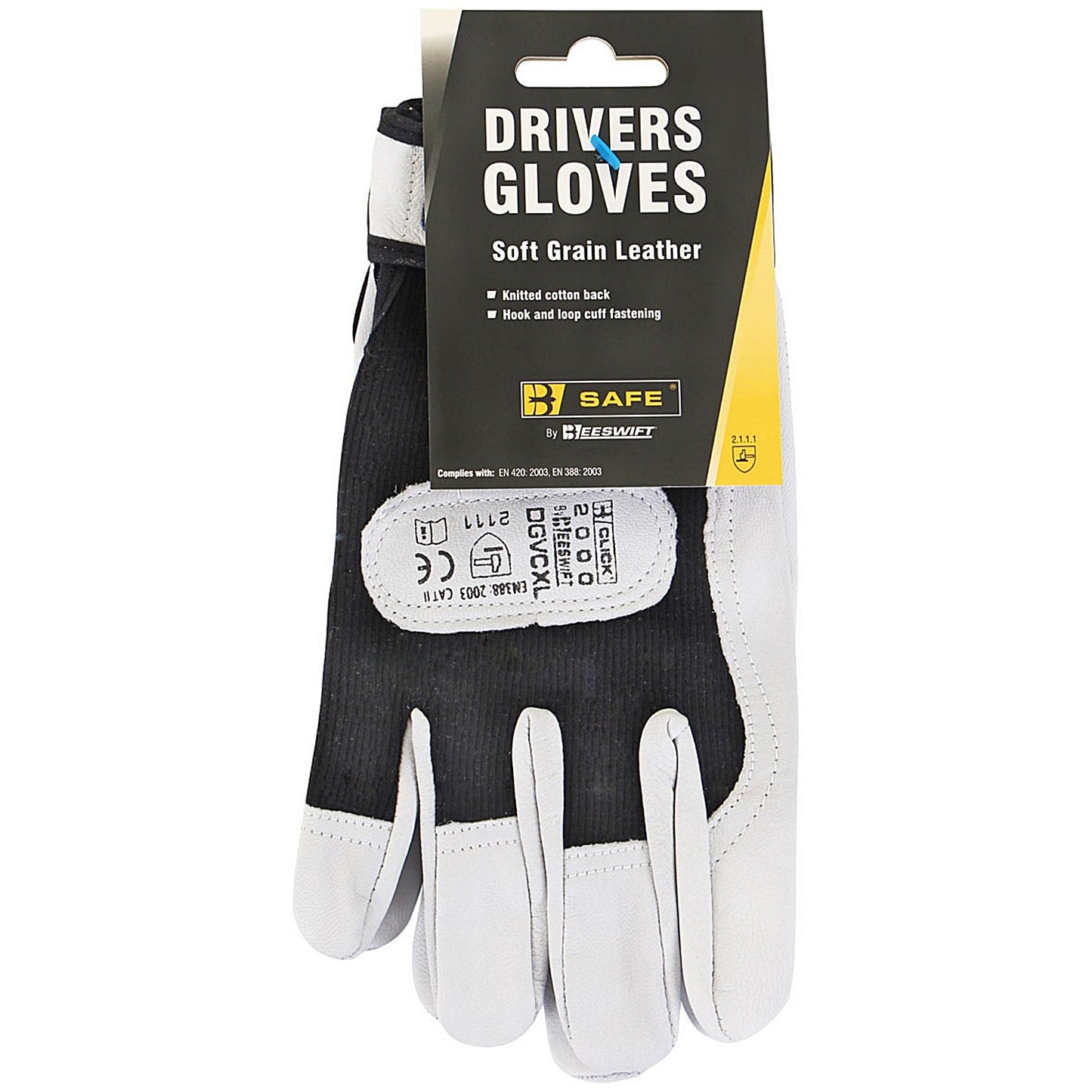 B-Safe Drivers Gloves, Velcro Cuff, Large
