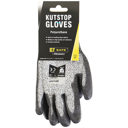 B-Safe Kutstop Polyurethane Gloves, Black, Large