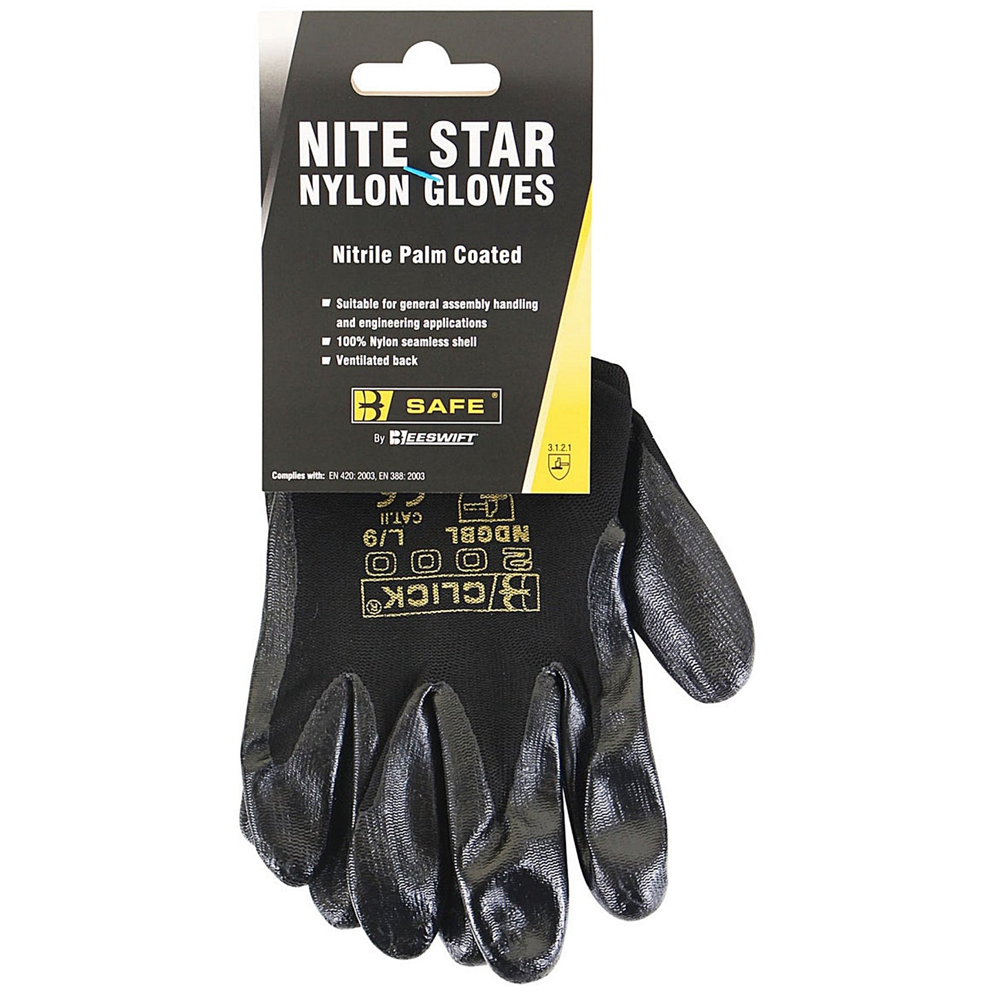 B-Safe Nite Star Gloves, Black, Large