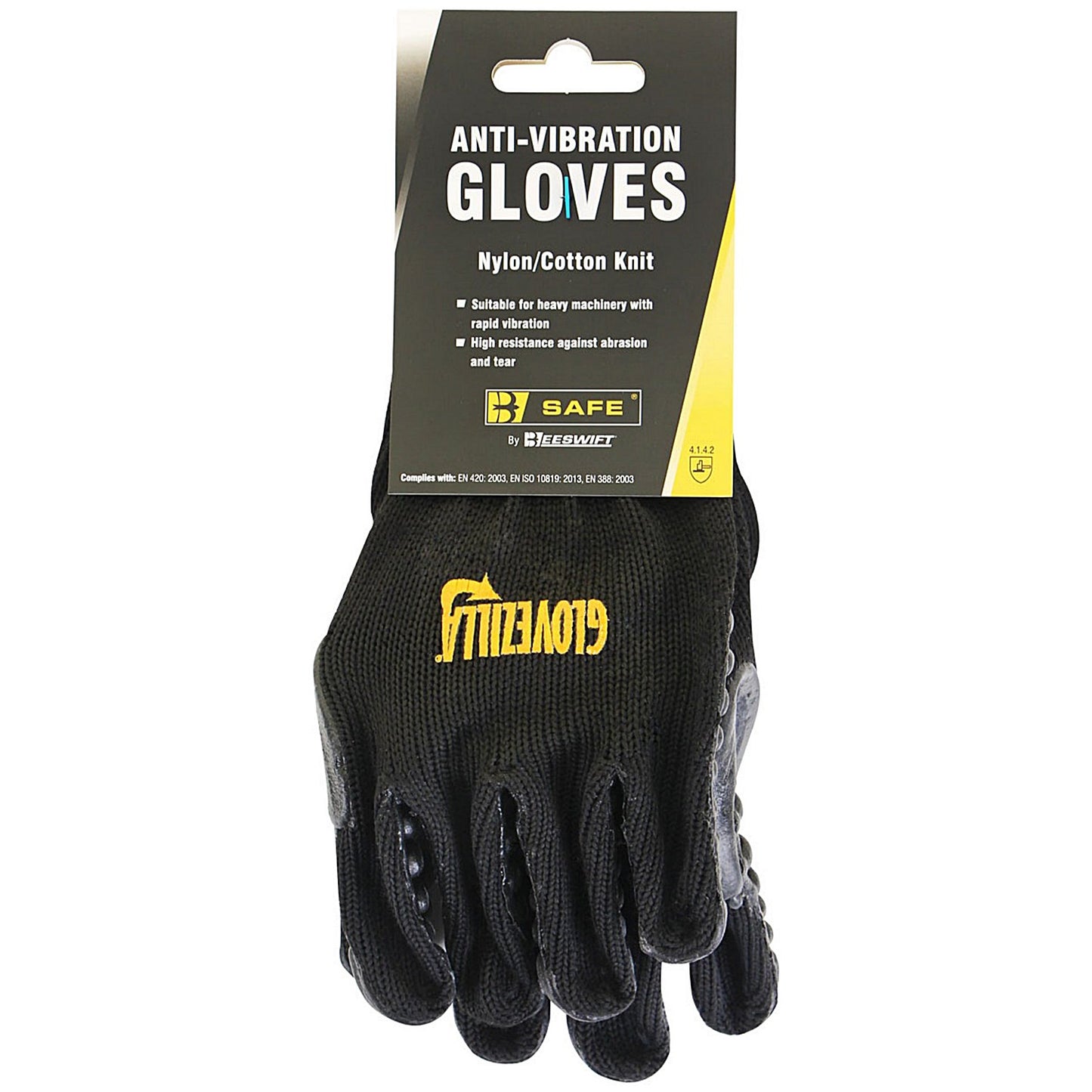 Glovezilla Anti Vibration Gloves, Black, Large