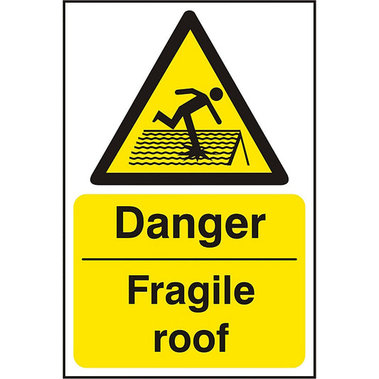 B-Safe Danger Fragile Roof Sign, 200x300mm, PVC, Pack of 5