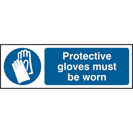 B-Safe Protective Gloves Must Be Worn Sign, 300x100mm, PVC, Pack of 5