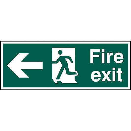 B-Safe Running Man Arrow Left Fire Exit Sign, 400x150mm, PVC, Pack of 5