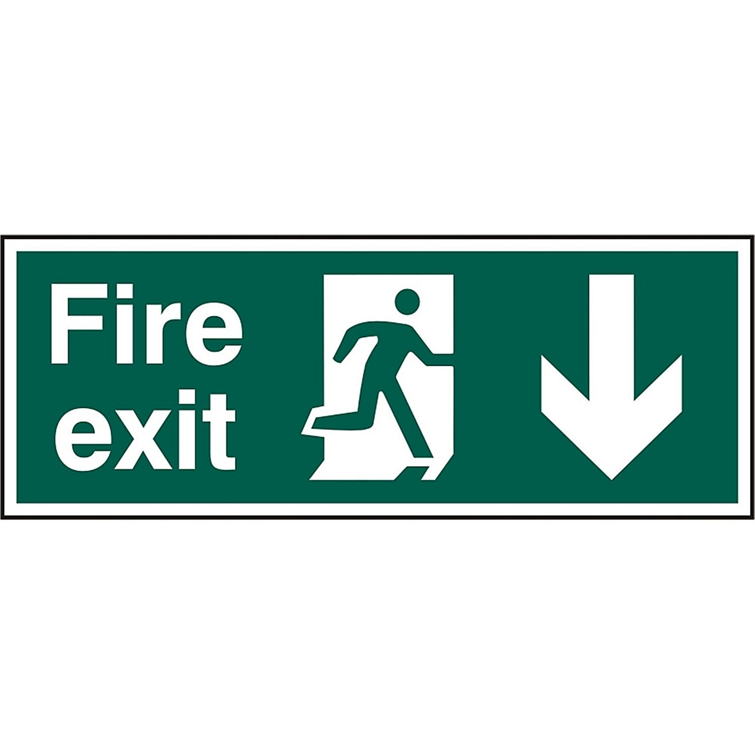 B-Safe Running Man Arrow Down Fire Exit Sign, 400x150mm, PVC, Pack of 5