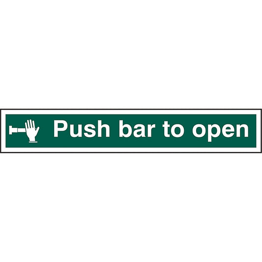 Beeswift B-Safe Push Bar To Open Self Adhesive Sign, 600x100mm, White on Green, Pack of 5